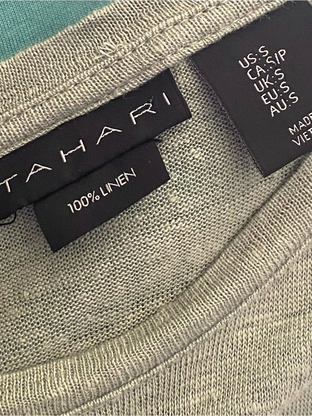 Tahari 100% Linen Cap Sleeve Top Coastal Resort Minimalist Boho Sage Small - Picture 6 of 6